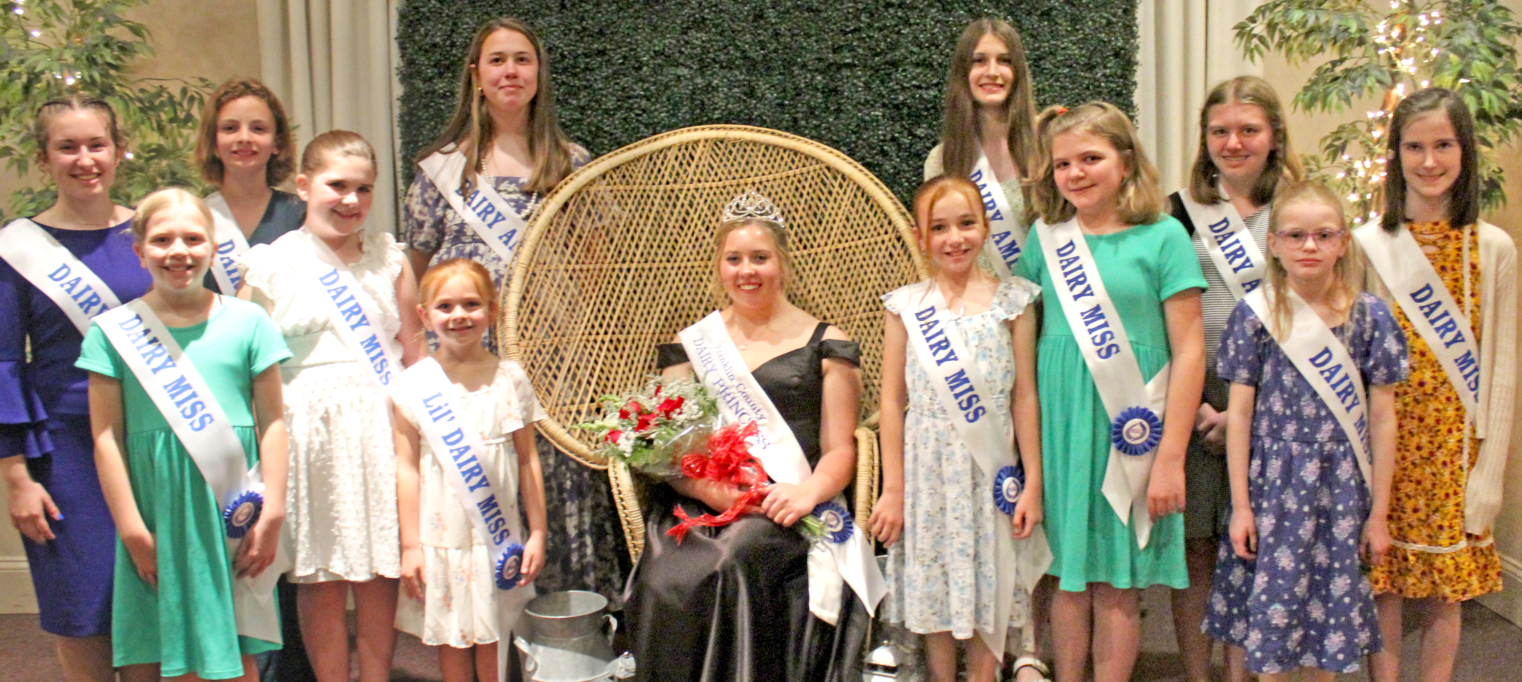 Newly-crowned dairy princess Rebekah Aldrich has many helpers